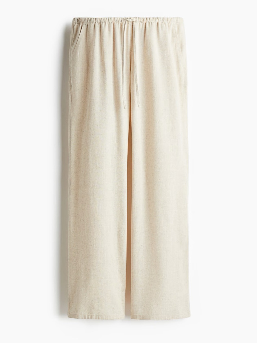 H&M Low Rise Cream Linen Straight Leg Drawstring Pants
